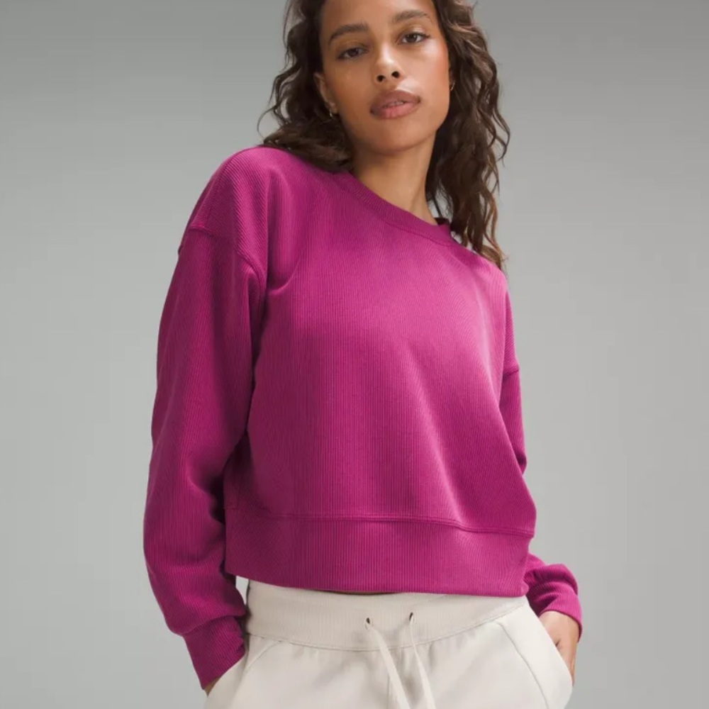 Lululemon Ribbed Softstreme Perfectly Oversized Cropped Crew, Magenta Purple